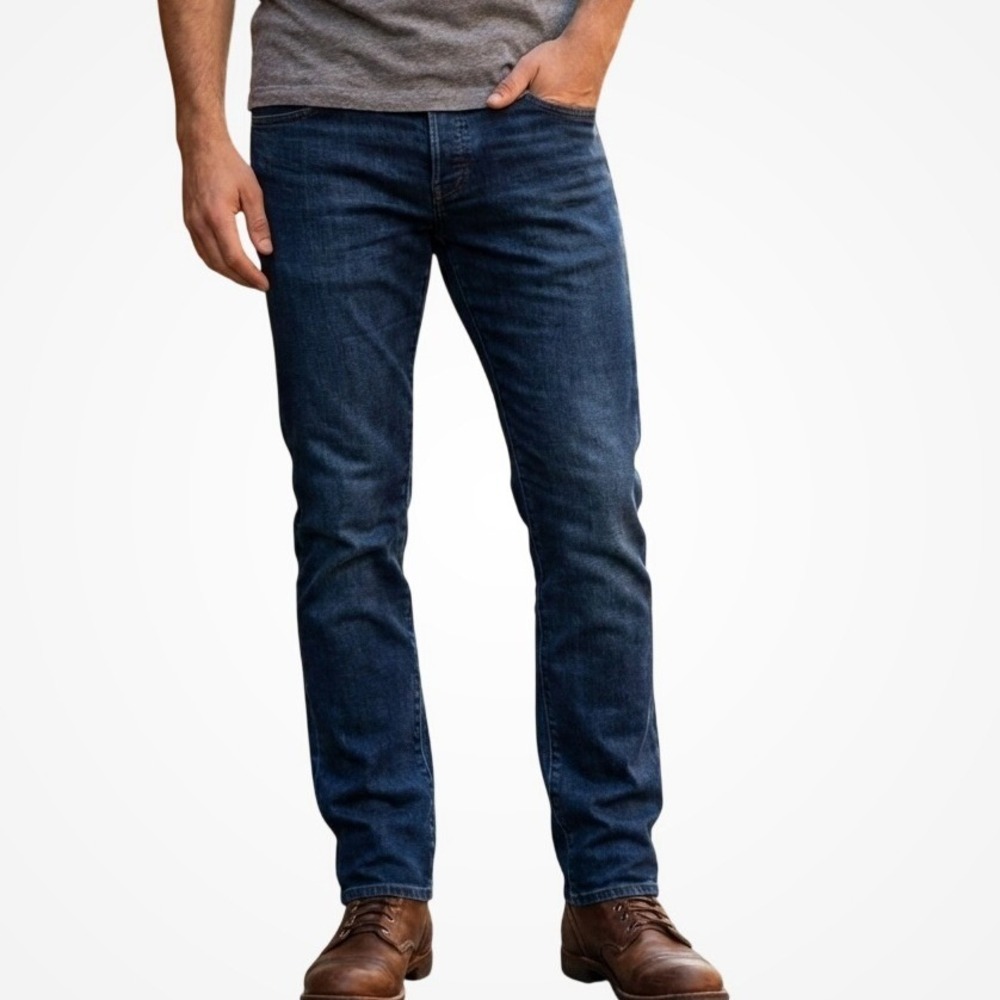 H&M Mens Slim Straight Jeans 36X34 Blue Dark Wash Denim Button Fly Stretch‎